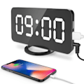 Miniatyrbillede 2 af 5: IC Digital vækkeur, stor LED-skærm med dobbelt USB-opladningsporte, automatisk dæmpningstilstand, enkel snooze-funktion - Hvidt lys