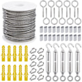 Miniatyrbillede 1 af 5: Wire Rope Hængesæt 2mm Rustfri Stål Wire 30m med Spændeskrue Øjeskrue Aluminium Sleeves Hjertefingerbøl 56 Dele
