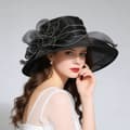 Damesommerhatt, tynn nettinghatt i fransk stil, bred brem, pustende nettinghatt - svart black