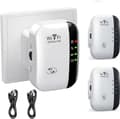 WiFi Räckviddsförlängare 2-pack, 300Mbps WiFi Repeater med Ethernet-port och WPS One Touch Setup, 2x90cm Ethernet-kablar ingår