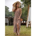 Miniatyrbillede 2 af 3: IC Kvinders Sommer Print Boho Casual Løstsiddende Strandferie Spaghettirem Lang Maxikjole med Lommer