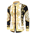 Miniatyrbillede 1 af 2: IC Herr Royal Skjorte Print Lapel Luksus Slim Fit Skjorte Business Langærmet Topper til Festbal CNMR Z X Sort XL