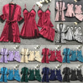 Miniatyrbild 1 av 5: Pyjamas Dam Pyjamas Set 4st Nattkläder Underkläder Set Sexig spets Negligé Babydoll Negligees Kostym Underkläder Night 3XL A10 Röd