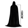 Miniatyrbillede 2 af 5: IC Unisex hel længde hætte lang fløjls kappe, sort, 130 cm 130cm