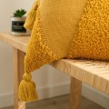 Miniatyrbillede 4 af 5: IC Blødt Tuftet Strikket Pudebetræk med Kvaster Firkantede Pudebetræk Pudebetræk til Stue Sofa Sofa Soveværelsesindretning (Gul, 18\"x18\")