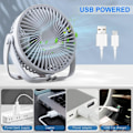Miniatyrbild 3 av 5: USB-fläkt, 3-hastighets skrivbordsfläkt, 360° justerbar tyst fläkt, bärbar fläkt för kontor, sovrum, bil, resor Vit