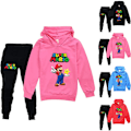 Miniatyrbild 2 av 3: IC Pojkar Flickor Super Mario Hoodies Träningsoveraller Toppar+Joggingbyxor Set Rosa 140cm