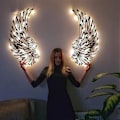 Miniatyrbillede 3 af 5: 1 par englevinger metalvægkunst med LED-lys, englevinger i metal vægdekoration, englevinger vægskulptur kunst vægophæng til hjemmekontor