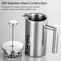 Miniatyrbillede 2 af 5: 350ml/800ml/1000ml fransk press kaffebrygger i rustfrit stål dobbeltvægget isoleret kaffebrygger PotBY 1000ml 1000ml