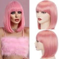 Pikkukuva 1 / 5: IC Barbie Pink peruukki Lyhyt suora Bob-hiukset korkea lämpötila kuitu