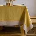 Miniatyrbilde 5 av 5: Duk i bomullslinne gul 56 x 70 tommer, rektangulær duk gul og beige patchworkduk