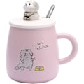 Miniatyrbillede 1 af 5: Katte Kops, Sød Keramisk Kaffe Kop, Med 3D Katteformet Låg Og Ske 10x8cm (Rosa)