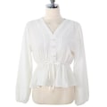 Miniatyrbillede 4 af 4: IC V-hals Hvid Bluse Dame Sashes Damebeklædning 2021 Efterår Spids White XL