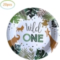 Miniatyrbilde 3 av 5: IC Wild One-fødselsdagsfestutstyr, 20 tallerkener og 20 servietter, Jungle Wild One-tema fødselsdagsfestdekorasjon for gutter