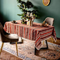 Miniatyrbilde 2 av 5: IC Pompom-tofs duk for Bohemian rektangulært borddeksel, Skrynkelfri linne Bohemian Style Design bordduk (rød, 60\"x84\")