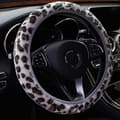 Leopardmönstrad fluffig plysch rattmuff mjuk lurvig vinter varm bil rattmuff stretch på universal Gray