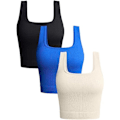 Miniatyrbillede 1 af 5: IC 3-pak linne damer Ribbede sømløse træningstoppe Yoga Crop Tops (store)