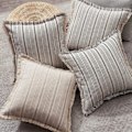Miniatyrbilde 4 av 5: IC Moderne Landlig Dekorative Putetrekk 18x18 sett med 2, grå og beige striper teksturert trekk for sofa, Boho frynset
