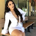 Miniatyrbillede 5 af 6: Dame Sexet Klubkjole Langærmet Dyb V-Hals Fest Minikjoler Fjer Paillet Bodysuit - Hvid