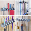 Pikkukuva 5 / 5: IC Kvastmopphållare Tidy Organizer, Väggmonterad Organizer med 5 positioner 6 krokar för borstmopp och borstverktygsförvaring