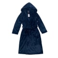Miniatyrbild 3 av 5: Varm fleece-badrock för kvinnor med huva, lång plysch-badrock med huva Navy XL
