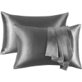 Pikkukuva 1 / 5: IC Silk Satin Örngott för hår - BPC Säng Örngott Queen Size Set med 2 för hår och hud, Satin Örngott 20x30 tum, Hudvänlig (Grå)