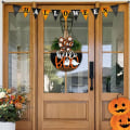 Miniatyrbillede 3 af 5: IC Halloween Dørskilt Hængende Dekorationer, Sød Halloween Spøg Dekor Velkommen Trækrans til Yderdøren Landlig Veranda (Halloween Spøgelse)