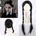 Miniatyrbillede 1 af 5: IC Addams Family onsdag Addams Cosplay Paryk Sorte Fletninger Syntetisk Sort One Size