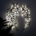 Miniatyrbilde 1 av 5: 1 par metallveggkunst med LED-lys, engelvinger i metall veggdekor, engelvinger veggskulptur kunst veggmontert for hjemmekontor