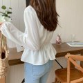 Miniatyrbillede 3 af 4: IC V-hals Hvid Bluse Dame Sashes Damebeklædning 2021 Efterår Spids White XL
