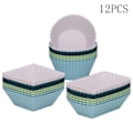 Pikkukuva 1 / 5: IC Morandi -väriset pyöreät kakku silikonimuotti Cupcake -kotelo Diy 12 kpl