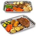 BBQ Grillkorg Set om 2 Rostfritt Stål Perforerade Grillbrickor för Grönsaker och Kött Utomhus Kol Gas Elektriska Grillar