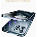 Pikkukuva 3 / 5: iPhone 11 Pro Max -kotelo, magneettinen metallikehys 360 asteen täysi suoja, karkaistu lasi edessä ja takana, Kulta