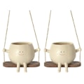 Miniatyrbillede 1 af 5: Swing Face Planter Pots, Søde Væghængte Resin Blomsterhoved Planter Til Indendørs & Udendørs, Succule