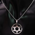 Miniatyrbilde 2 av 5: Davidsstjerne Skjold Halskjede i Rustfritt Stål for Menn Kvinner Sølvfarget Hexagram Henge Halskjede Smykker Hombre N1111s02 50cm BOX SR