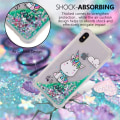 Miniatyrbillede 3 af 5: IC Case til iPhone Xs Max, Grøn Unicorn Flydende Glitter Flydende Quicksand Case Sød Klar Blød Stødsikker TPU Slim Beskyttelse