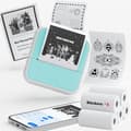 Mini labelprinter, blækfri termisk Bluetooth-fotoprinter med 5 ruller klæbepapir, bærbar lomme-printer til noter, studier og kontor, mintgrøn