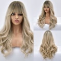 Miniatyrbild 5 av 5: Lång Blond Brun till Guldvågig Svart Vit Syntetisk Peruk för Kvinnor