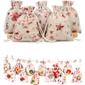 Miniatyrbilde 4 av 5: 60 stk. gullbelagte bomulls- og linne-juleposer med kreative design