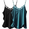 Miniatyrbilde 1 av 5: IC Ekouaer Dam 2-pakks Satin Silke Camisole Spets Topp Spaghetti Stropp Linne Basic Cami Topp XL