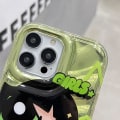 Miniatyrbild 2 av 5: IC iPhone 14 Söt Kawaii Cartoon Case Cool Solglasögon Form Stativ Fingergrepp Hållare Design för Kvinnor (Grön)