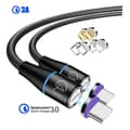 2-pak 2 m 3i1 magnetisk ladekabel hurtigopladning 3A SuperCharge Sort
