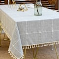 Miniatyrbilde 1 av 4: IC Broderad Rutete Bordduk Bomull Lin Skrynkelfri Anti-bleking Dekk, 55 x 140 tommer - Grå