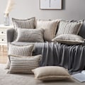 Miniatyrbilde 3 av 5: IC Moderne Landlig Dekorative Putetrekk 18x18 sett med 2, grå og beige striper teksturert trekk for sofa, Boho frynset