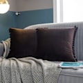 Miniatyrbild 1 av 5: IC Dekorativa Pom Poms Sammet Kuddfodral för Soffan, 2-pack Lyxigt Mjukt Örngott, 18x18 tum, Kaffe