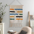 Pikkukuva 4 / 4: IC Makrame-kudottu seinävaate Riippuva taide, 20\" L x 34\" K Extra Large Boho Chic Bohemian Marokko Geometrinen Gobestry Deko (Värikäs lohko-003)