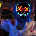 Pikkukuva 4 / 5: IC DWTECH LED Halloween-naamio - Valoisa naamio LED-naamio EL-johdin Pelottava naamio Sininen ja punainen a
