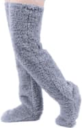 Hemstrumpor - Overknee Fleecestrumpor - 55cm - Fleece Toffelstrumpor - Fluffiga - Långa Ben - Varma Byxor - Vinter - Hem Sovstrumpor - Ljusgrå