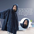 Miniatyrbillede 4 af 5: Hættetrøje-tæppe, Oversized Sherpa Hættetrøje, Bærbar Hættetrøje-tæppe, Super Blød Varmt Behageligt Tæppe-Hættetrøje, One Size Passer Alle Voksne Dark Blue
