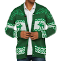 Miniatyrbilde 1 av 5: Herre Cardigan Stygge Julegensere Reinsdyr Snøfnugg Strikket Genser Juletopper Green 2XL